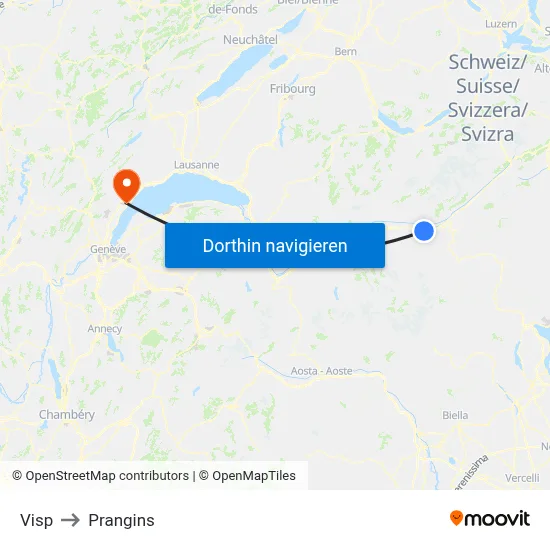 Visp to Prangins map
