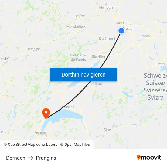 Dornach to Prangins map