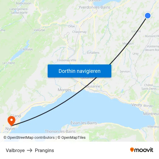 Valbroye to Prangins map