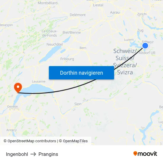 Ingenbohl to Prangins map