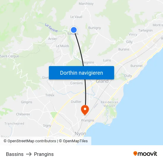 Bassins to Prangins map