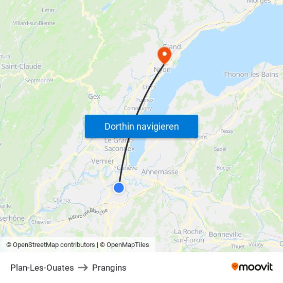 Plan-Les-Ouates to Prangins map