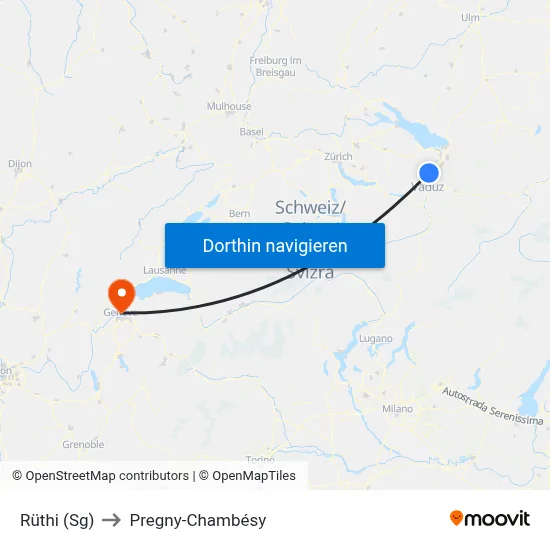 Rüthi (Sg) to Pregny-Chambésy map