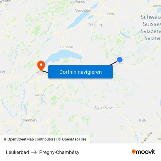 Leukerbad to Pregny-Chambésy map