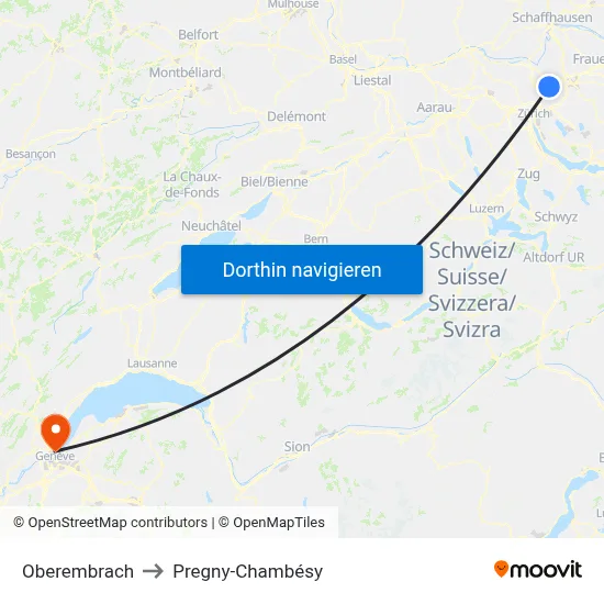 Oberembrach to Pregny-Chambésy map