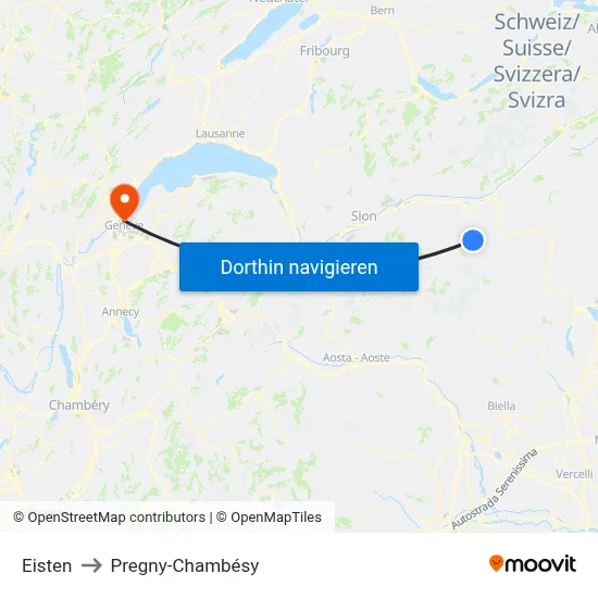 Eisten to Pregny-Chambésy map