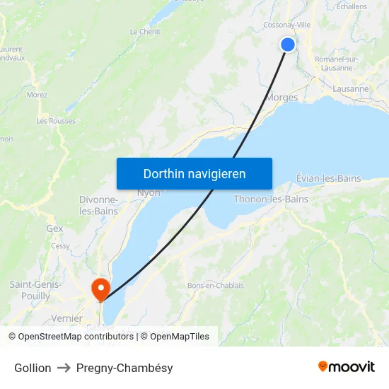 Gollion to Pregny-Chambésy map