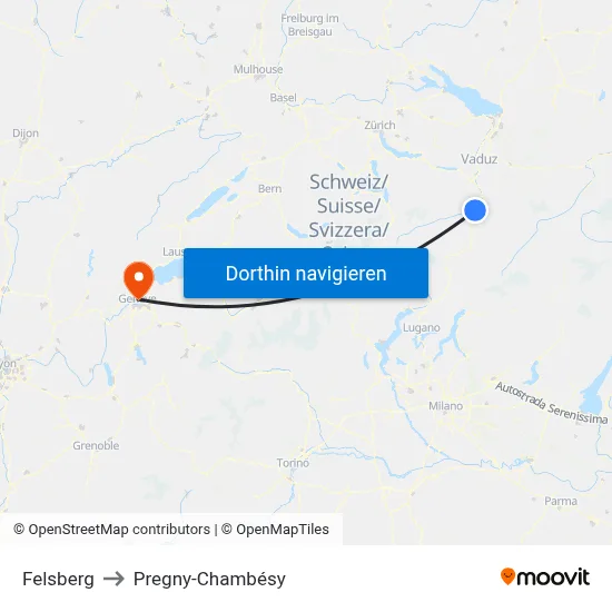 Felsberg to Pregny-Chambésy map