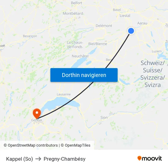 Kappel (So) to Pregny-Chambésy map