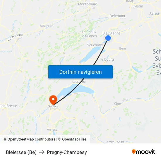 Bielersee (Be) to Pregny-Chambésy map