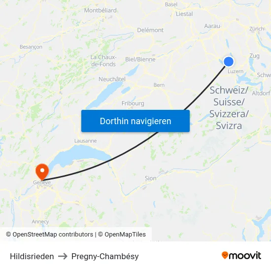 Hildisrieden to Pregny-Chambésy map