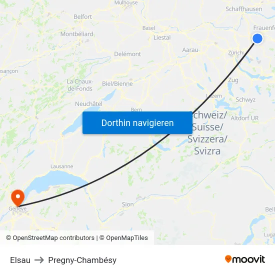 Elsau to Pregny-Chambésy map
