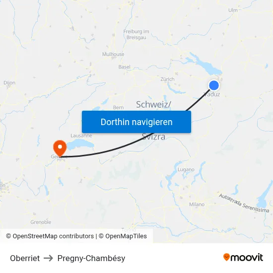 Oberriet to Pregny-Chambésy map