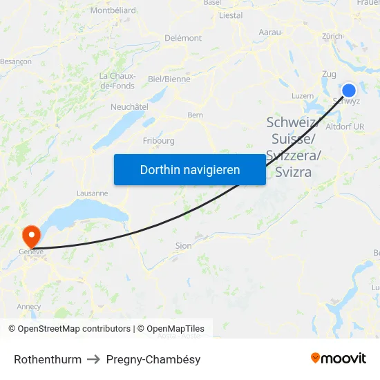 Rothenthurm to Pregny-Chambésy map