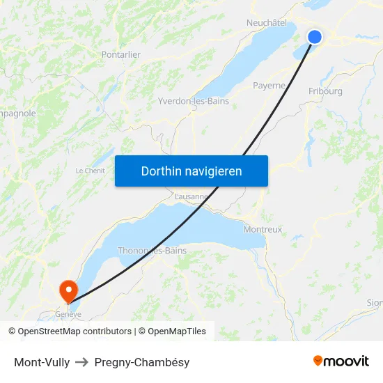 Mont-Vully to Pregny-Chambésy map
