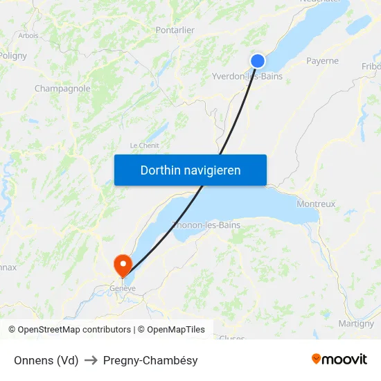 Onnens (Vd) to Pregny-Chambésy map