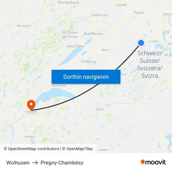 Wolhusen to Pregny-Chambésy map