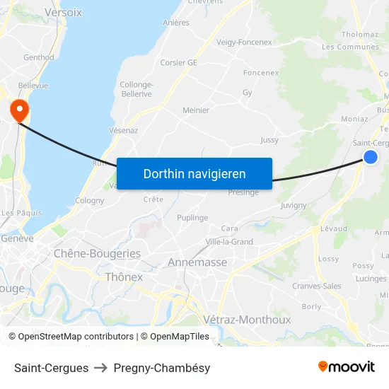 Saint-Cergues to Pregny-Chambésy map