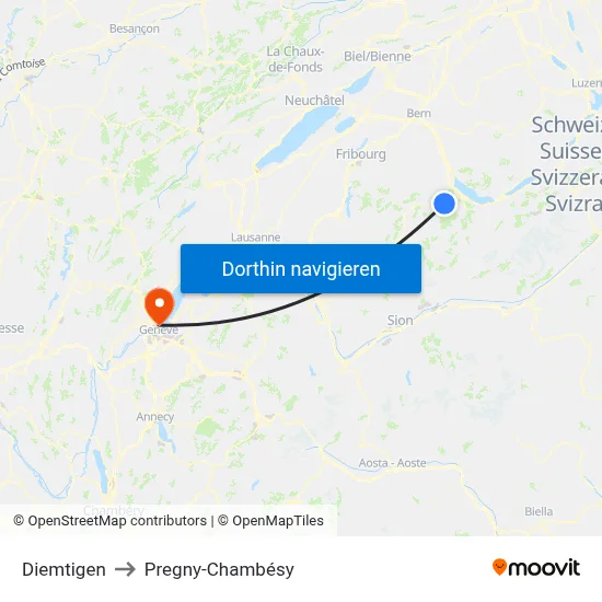 Diemtigen to Pregny-Chambésy map