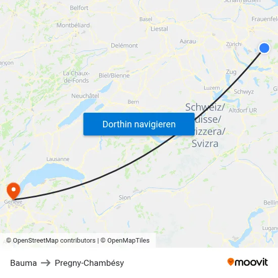 Bauma to Pregny-Chambésy map