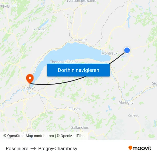 Rossinière to Pregny-Chambésy map