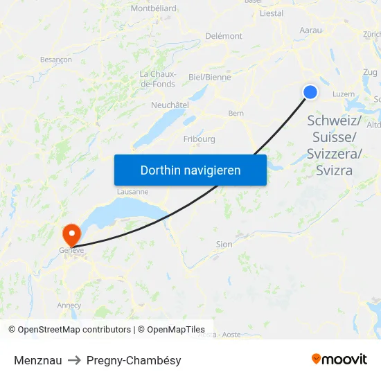 Menznau to Pregny-Chambésy map