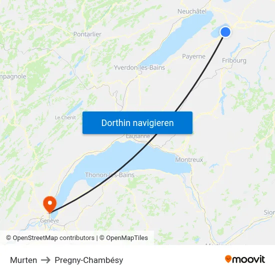 Murten to Pregny-Chambésy map