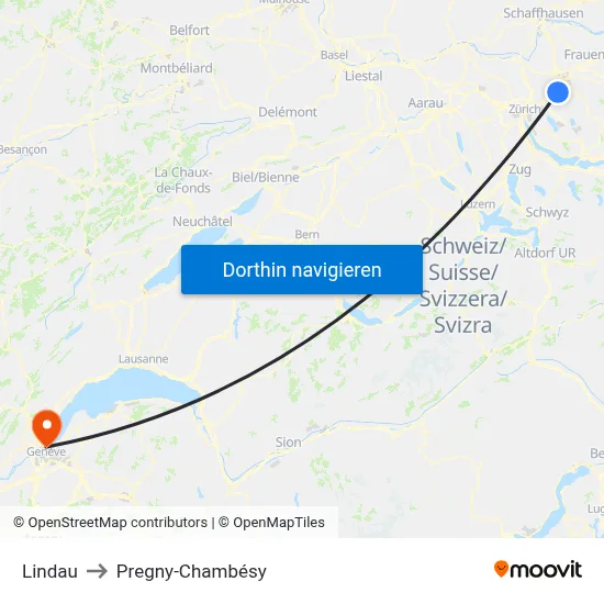 Lindau to Pregny-Chambésy map