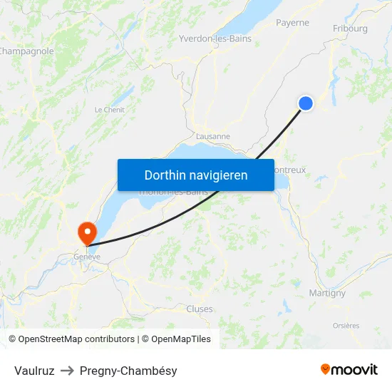 Vaulruz to Pregny-Chambésy map