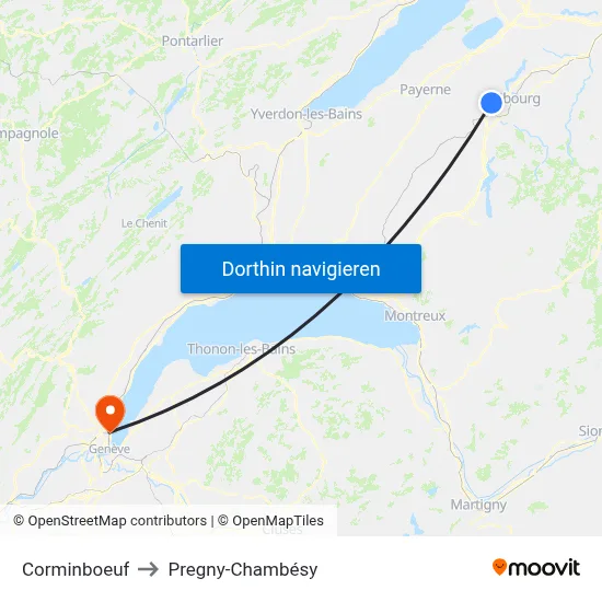 Corminboeuf to Pregny-Chambésy map