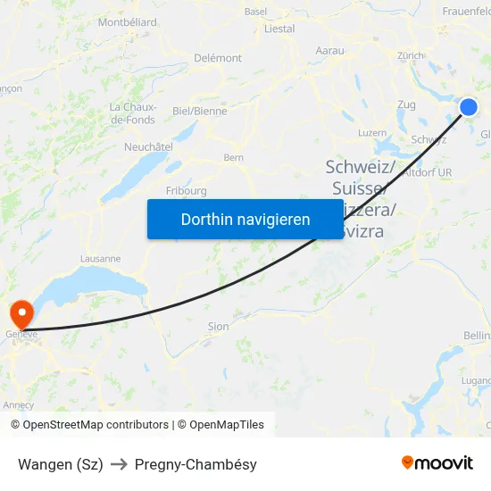 Wangen (Sz) to Pregny-Chambésy map