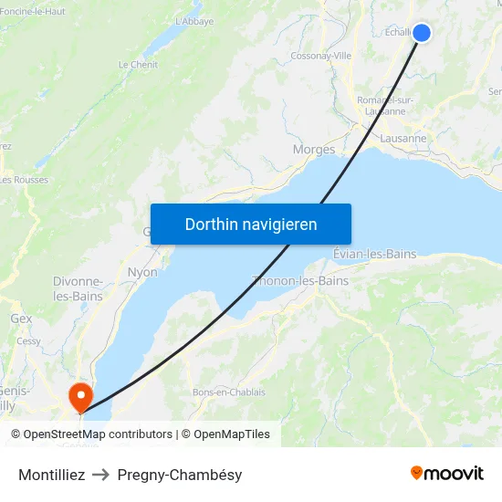 Montilliez to Pregny-Chambésy map