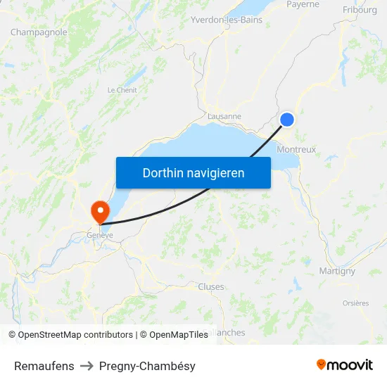 Remaufens to Pregny-Chambésy map