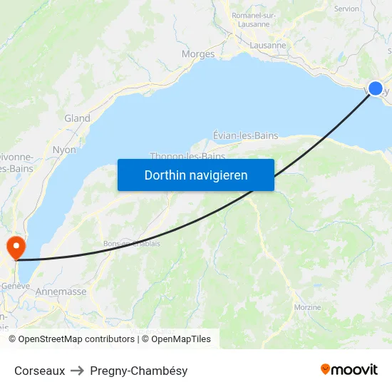 Corseaux to Pregny-Chambésy map