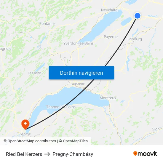 Ried Bei Kerzers to Pregny-Chambésy map
