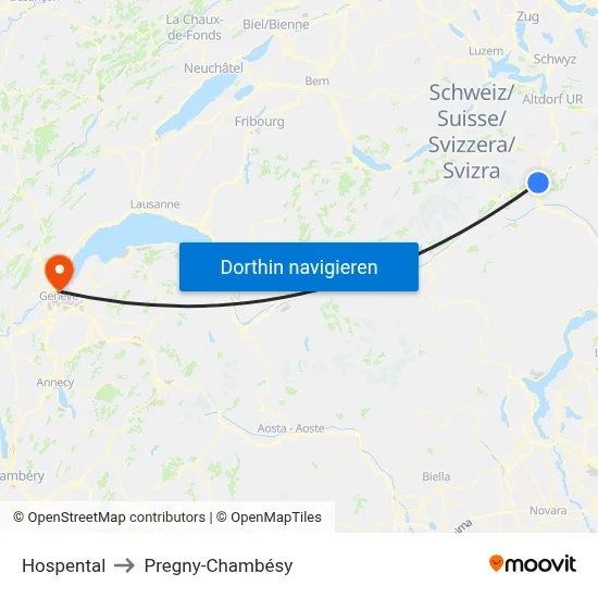 Hospental to Pregny-Chambésy map