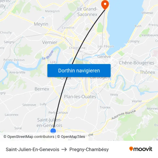 Saint-Julien-En-Genevois to Pregny-Chambésy map