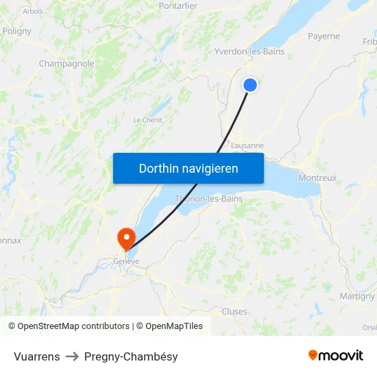 Vuarrens to Pregny-Chambésy map