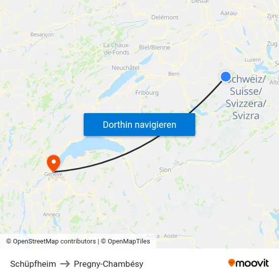 Schüpfheim to Pregny-Chambésy map