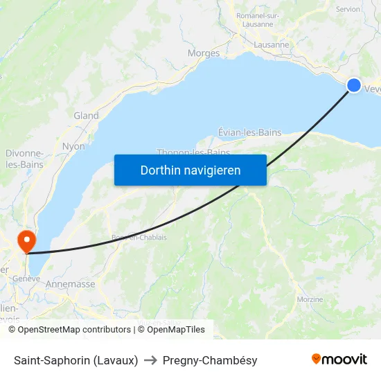 Saint-Saphorin (Lavaux) to Pregny-Chambésy map