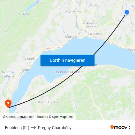 Ecublens (Fr) to Pregny-Chambésy map