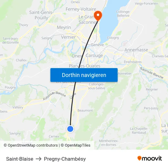 Saint-Blaise to Pregny-Chambésy map