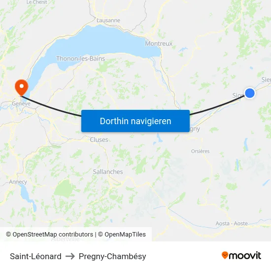 Saint-Léonard to Pregny-Chambésy map