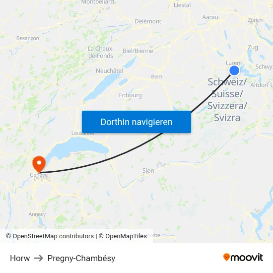 Horw to Pregny-Chambésy map