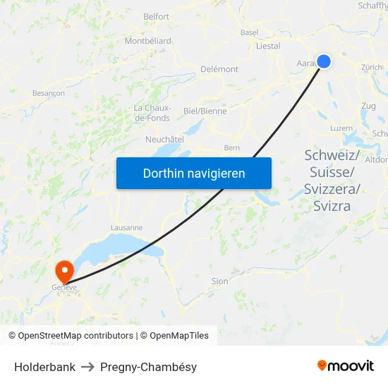 Holderbank to Pregny-Chambésy map