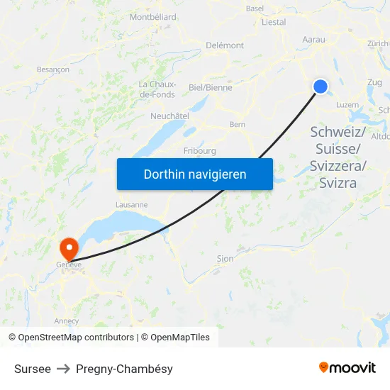 Sursee to Pregny-Chambésy map
