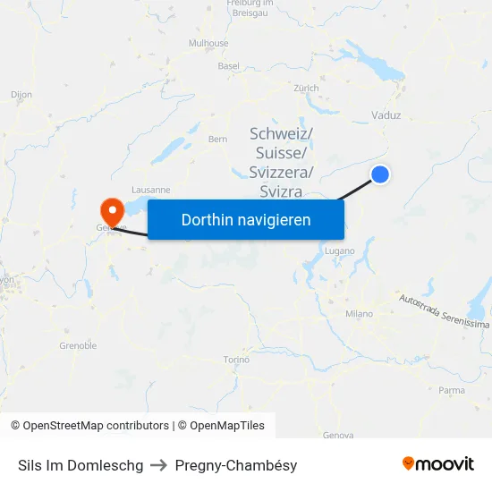 Sils Im Domleschg to Pregny-Chambésy map