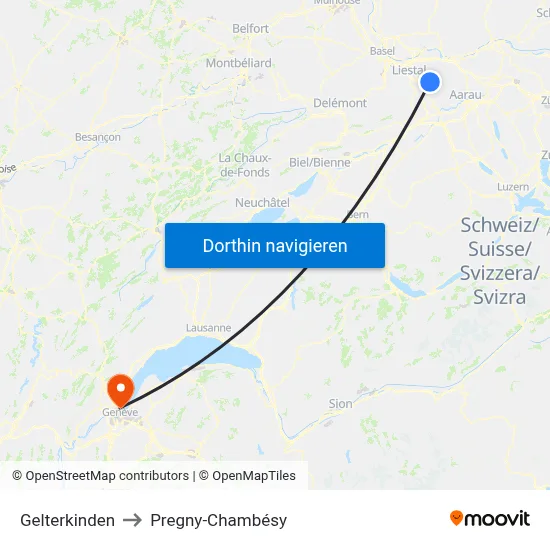Gelterkinden to Pregny-Chambésy map