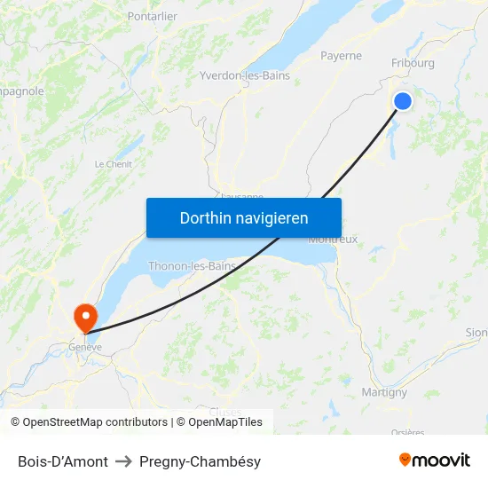 Bois-D’Amont to Pregny-Chambésy map