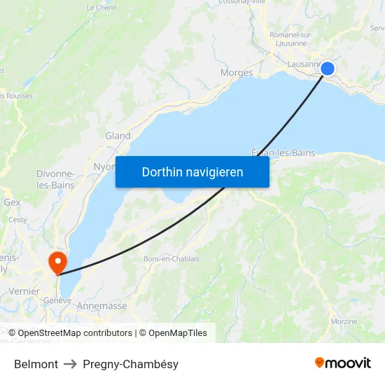 Belmont to Pregny-Chambésy map